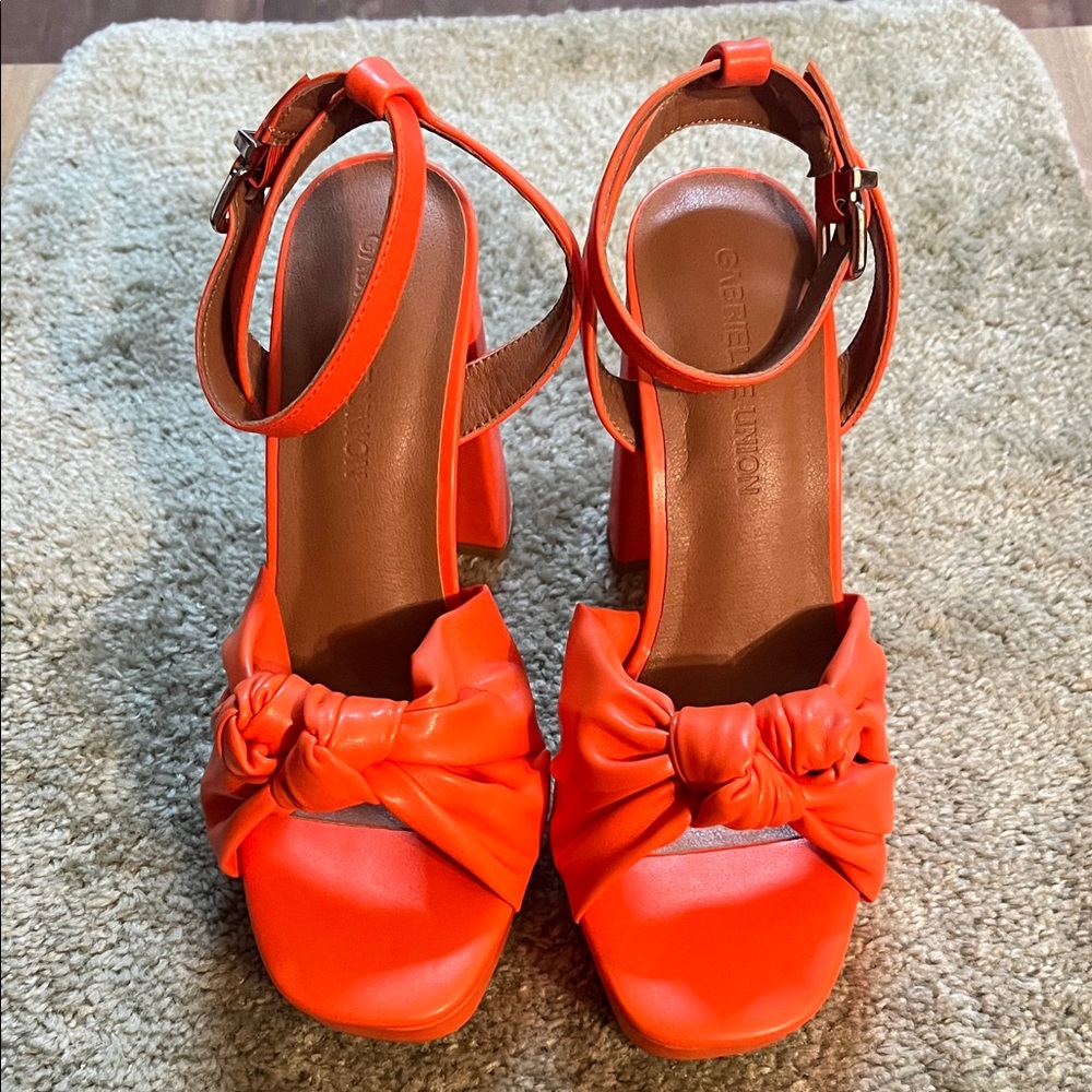 Women’s size 9, Gabrielle Union brand orange platform ankle strap heels